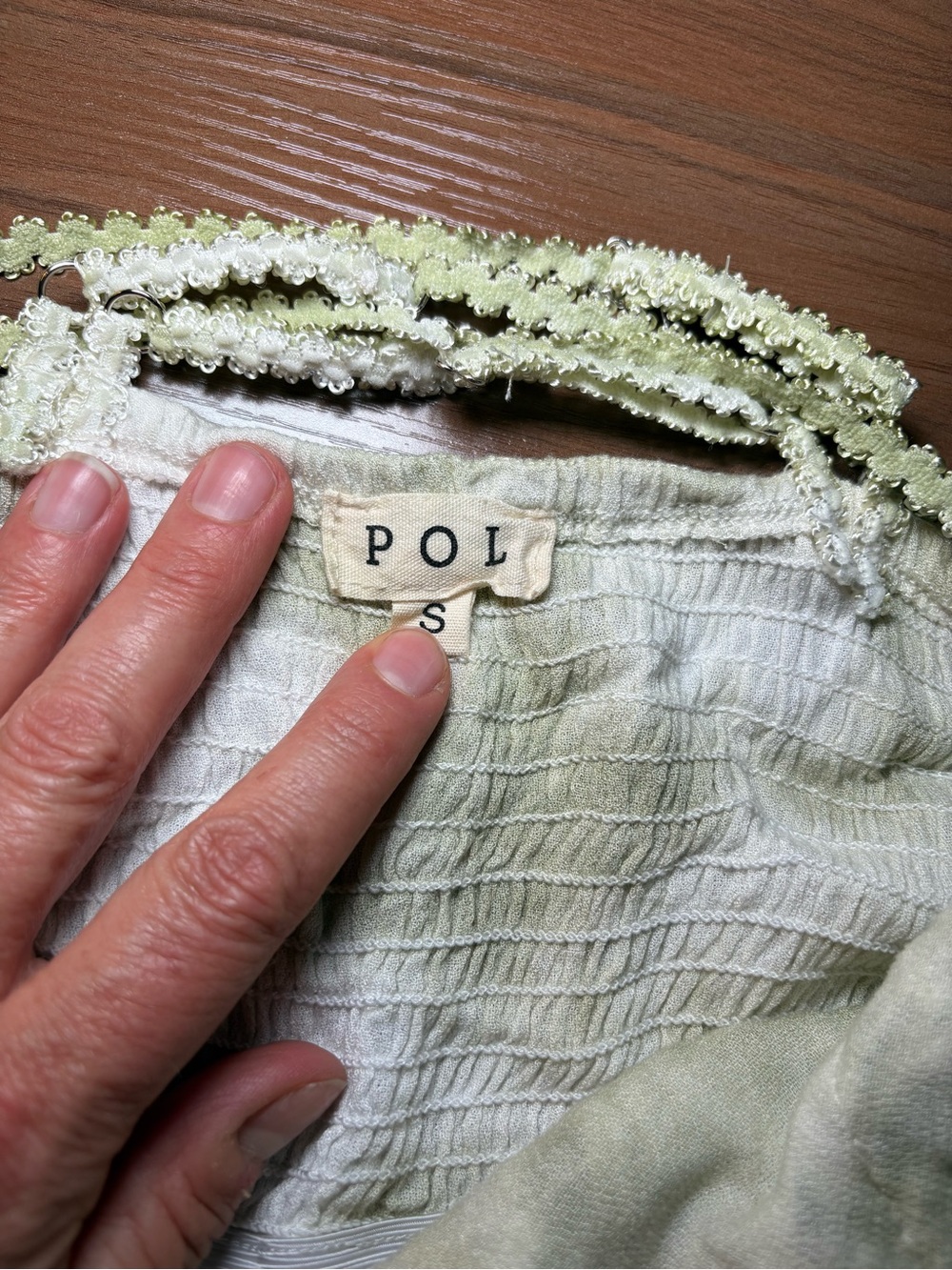 POL Anthropologie Style Lace Mini Dress Sage Green Crochet Boho Festival Strappy - Picture 3 of 9